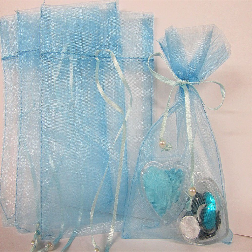100pc Pearl Bead String 4x6" Mini Organza Gift Bag (PO2-Baby Blue) US SELLER SHIP FAST