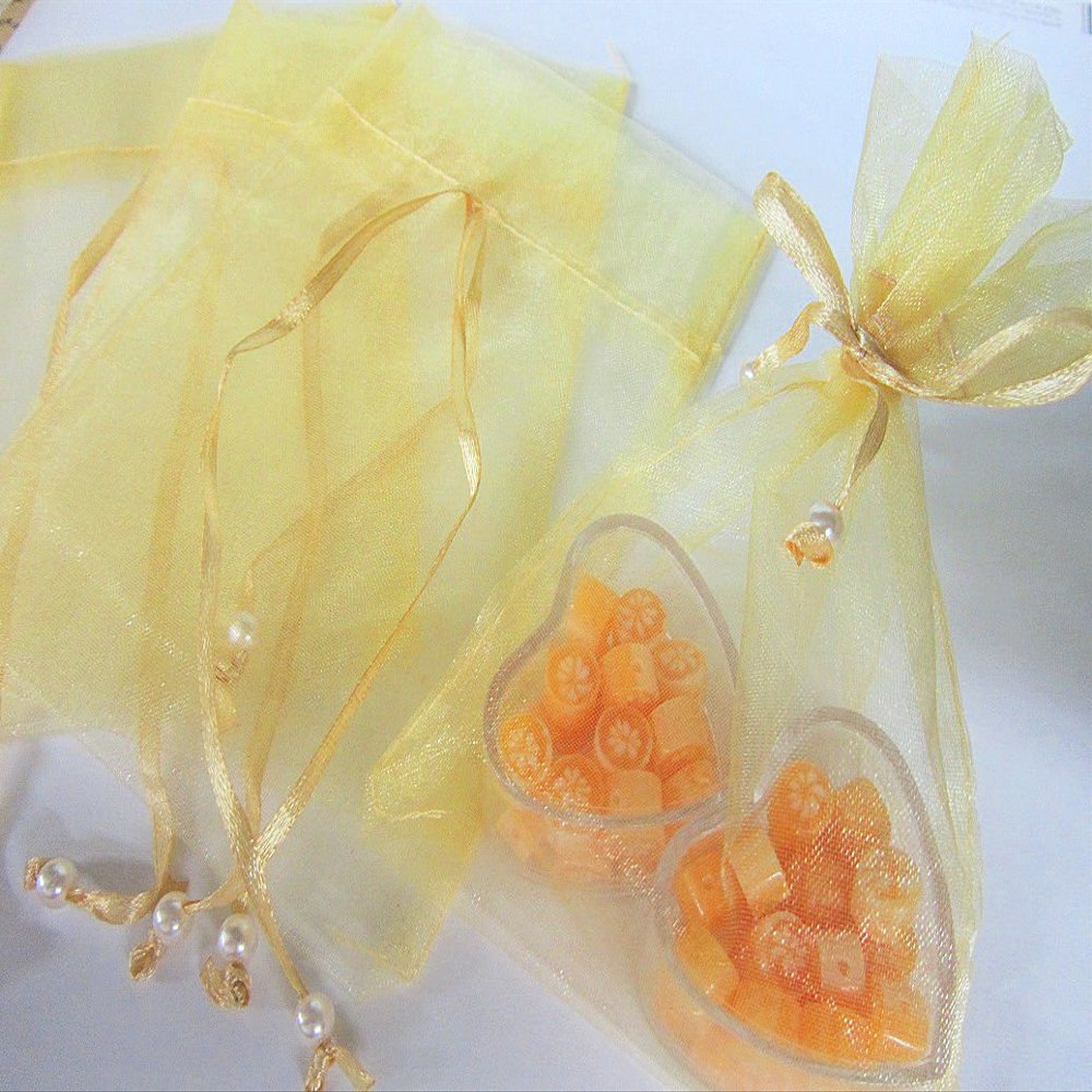 100pc Pearl Bead String 4x6" Mini Organza Gift Bag (PO2-Gold) US SELLER SHIP FAST
