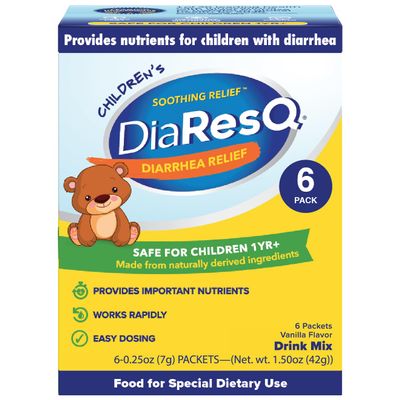 DiaResQ Diarrhea & Immune Support Colostrum Drink Mix for Children (1+ Years) Pack of 6, Soothing Relief, Helps Restore Normal Intestinal Function, Antibiotic & Drug-Free, Gluten Free, Vanilla Flavor