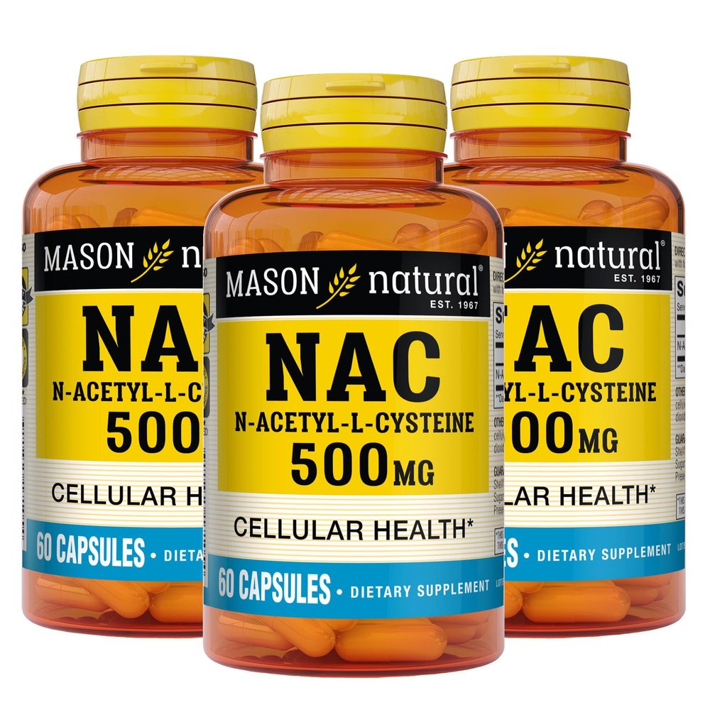 Mason Natura NAC N,Acetyl,L,Cysteine 500 mg, 6 Month Supply, Supports Normal Cellular Health, Immune System Booster for General Wellness, 3 Pack