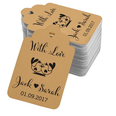 100 PCS with Love Birds Customized Wedding Gift Paper Tags Personalized Wedding Favor Hang Tags