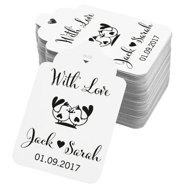100 PCS with Love Birds Customized Wedding Gift Paper Tags Personalized Wedding Favor Hang Tags