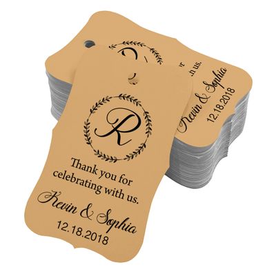 100 PCS Custom Made Scallop Edges Hang Tags Thank You for Celebrating Wedding Favor Gift Paper Tags