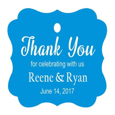 100 PCS Custom Wedding Favor Hang Tags Thank You for Celebrating Personalized Paper Tags
