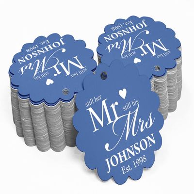 100 PCS Still Hers Mr & Still His Mrs Custom Made Scallop Edge Hang Tags Personalized Wedding Vows Renewal Favor Gift Tags