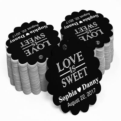 100 PCS Love is Sweet Custom Made Scallop Edge Rong Hang Tags Personalized Wedding Party Favor Gift Tags