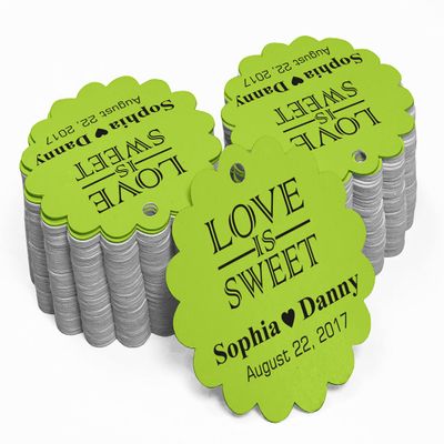 100 PCS Love is Sweet Custom Made Scallop Edge Rong Hang Tags Personalized Wedding Party Favor Gift Tags