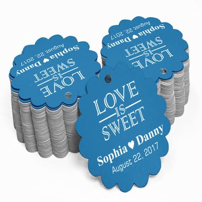 100 PCS Love is Sweet Custom Made Scallop Edge Rong Hang Tags Personalized Wedding Party Favor Gift Tags