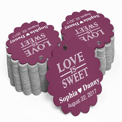 100 PCS Love is Sweet Custom Made Scallop Edge Rong Hang Tags Personalized Wedding Party Favor Gift Tags