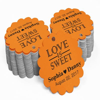 100 PCS Love is Sweet Custom Made Scallop Edge Rong Hang Tags Personalized Wedding Party Favor Gift Tags