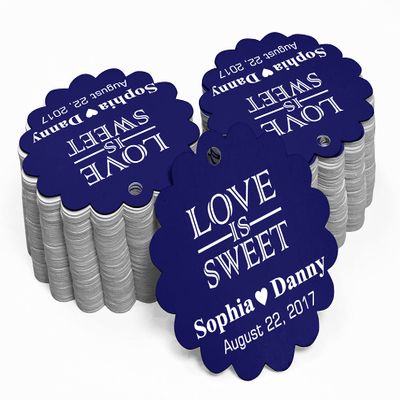 100 PCS Love is Sweet Custom Made Scallop Edge Rong Hang Tags Personalized Wedding Party Favor Gift Tags