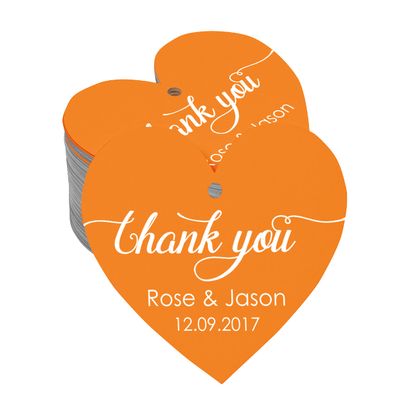 100 PCS Personalized Wedding Favor Gift Tags Thank You Custom Made Heart Shape Hang Tags