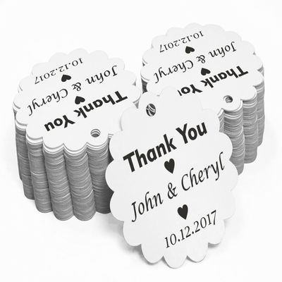 100 PCS Personalized Thank You Hang Tags Custom Wedding Party Favors Round Scallop Edges Gift Paper Tags