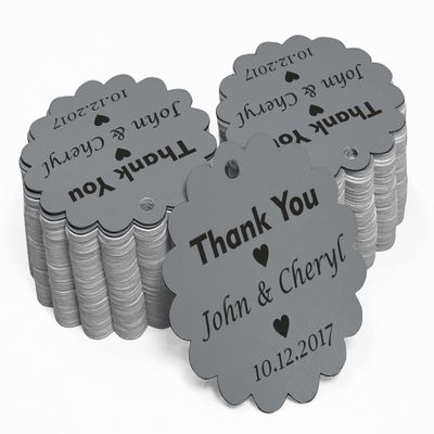 100 PCS Personalized Thank You Hang Tags Custom Wedding Party Favors Round Scallop Edges Gift Paper Tags