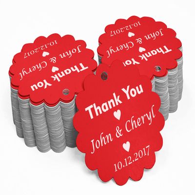 100 PCS Personalized Thank You Hang Tags Custom Wedding Party Favors Round Scallop Edges Gift Paper Tags