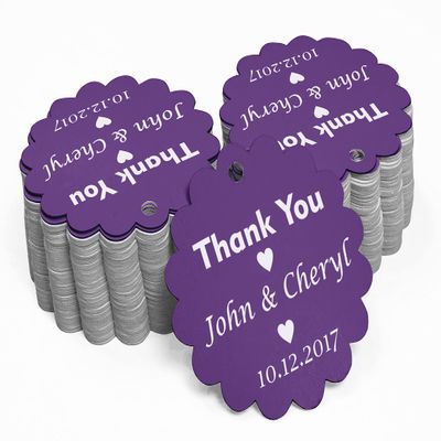 100 PCS Personalized Thank You Hang Tags Custom Wedding Party Favors Round Scallop Edges Gift Paper Tags