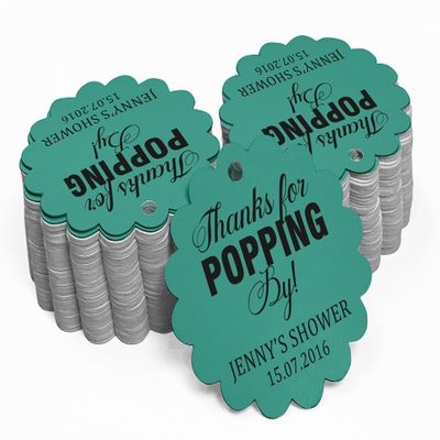 100 PCS Personalized Baby Shower Favors Tags Custom Quote Thank You for Popping Hang Tags