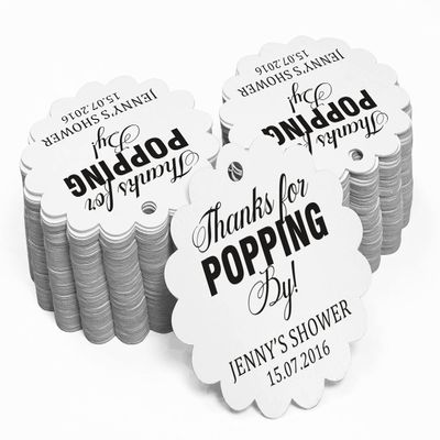 100 PCS Personalized Baby Shower Favors Tags Custom Quote Thank You for Popping Hang Tags