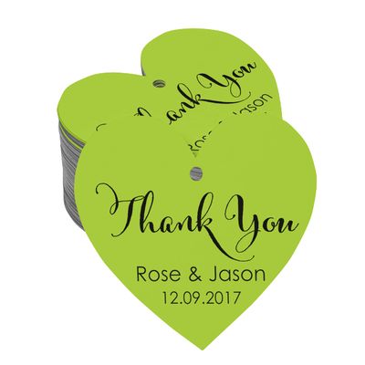 100 PCS Thank You Custom Made Heart Shape Hang Tags Personalized Wedding Favor Paper Tags