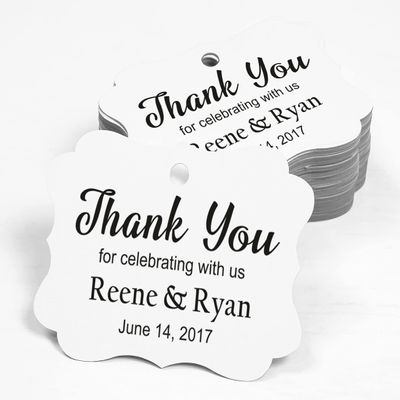 100 PCS Custom Wedding Favor Hang Tags Thank You for Celebrating Personalized Paper Tags