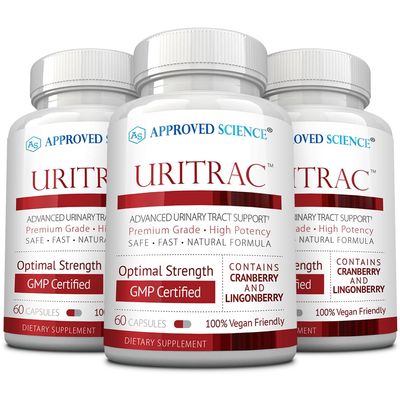 Approved Science Uritrac - UTI Support - Cranberry, D-Mannose, Lingonberry - Vegan Friendly - 60 Capsules per Bottle - Pack of 3