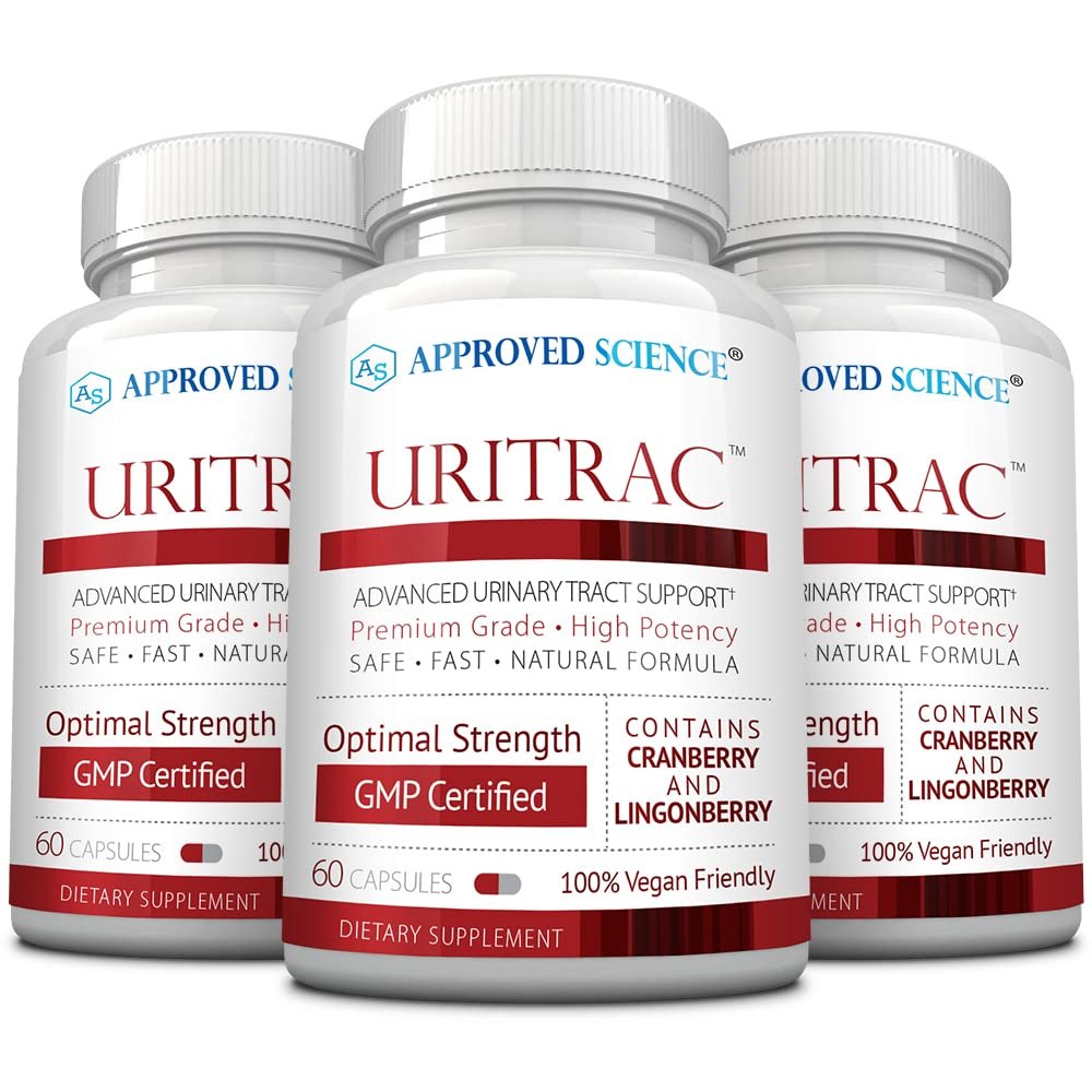 Approved Science Uritrac - UTI Support - Cranberry, D-Mannose, Lingonberry - Vegan Friendly - 60 Capsules per Bottle - Pack of 3