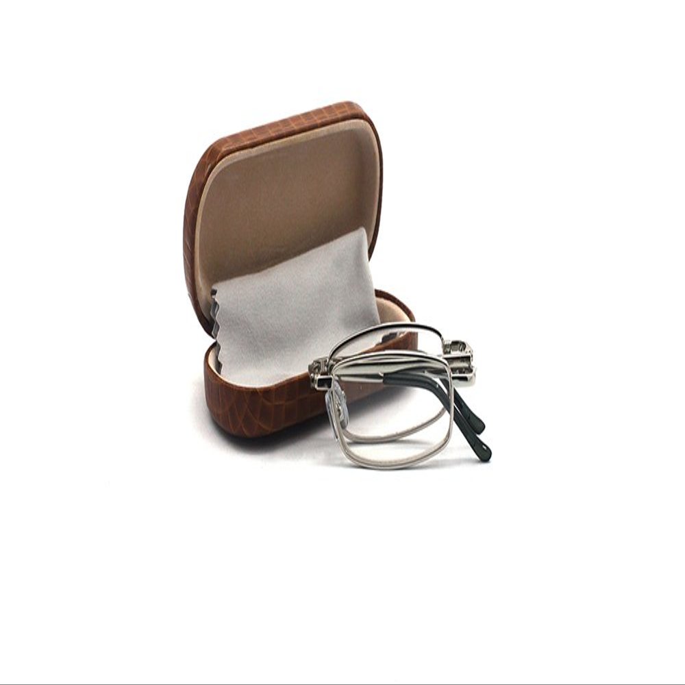 2 Packs Metal Folding Reading Glasses with Case Slim Stylish Compact Folding Reading Glasses in Hard Case