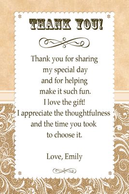 30 Personalized Thank You Cards Rustic Country Style Brown Burlap Vintage Design Birthday Party Baby Shower Bridal Event + 30 White Envelopes