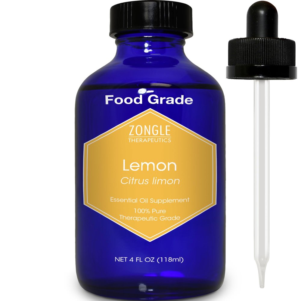 Lemon Essential Oil, Food Grade, for Cooking, Baking 100% Pure, Lemon Oil, by Zongle Therapeutics, 4 OZ