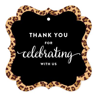Andaz Press Birthday Fancy Frame Gift Tags, Thank You for Celebrating with Us, Leopard Cheetah Print, 24-Pack, for Gifts and Party Favors