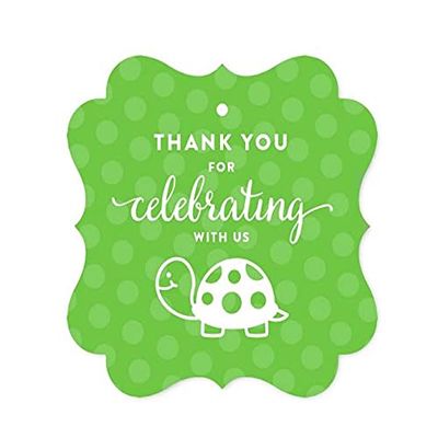 Andaz Press Birthday Fancy Frame Gift Tags, Thank You for Celebrating with Us, Turtle, 24-Pack, for Gifts and Party Favors