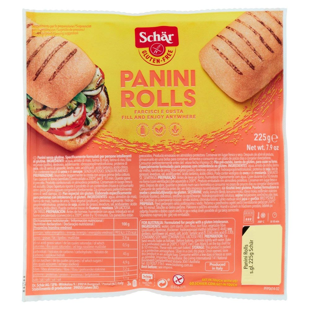Schar gluten free panini rolls 225g