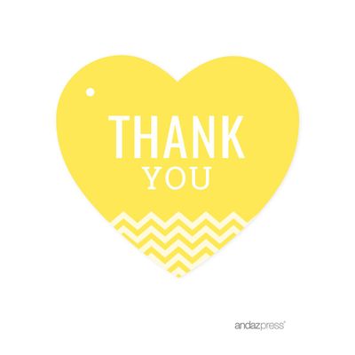 Andaz Heart Gift Tags, Chevron Style, Thank You, Yellow, 30-Pack