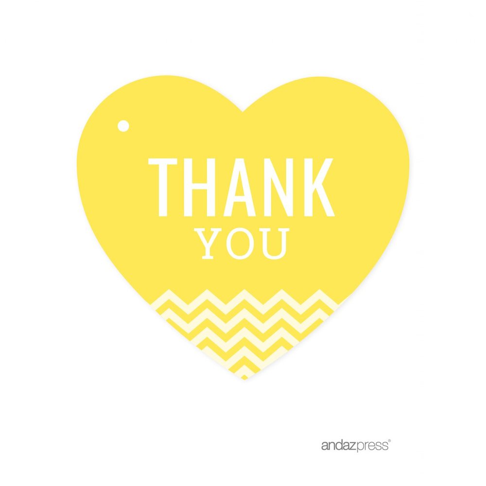 Andaz Heart Gift Tags, Chevron Style, Thank You, Yellow, 30-Pack