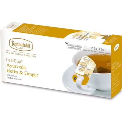 Ronnefeldt LeafCup Ayurveda Herbs & Ginger Chai  Naturally Caffeine-Free Loose Leaf Herbal Tea with Ginger, Fennel & Spices  15 Individually Wrapped Tea Bags