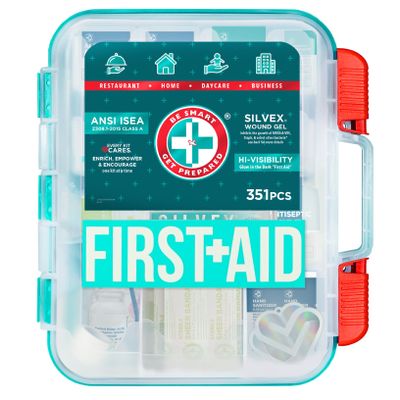 Be Smart Get Prepared - 351 Piece First Aid Kit - Exceeds OSHA ANSI/ISEA Standards for 100 People - Workplace, Home, Car, School, Emergency, Survival, Camping, Hunting, Sports