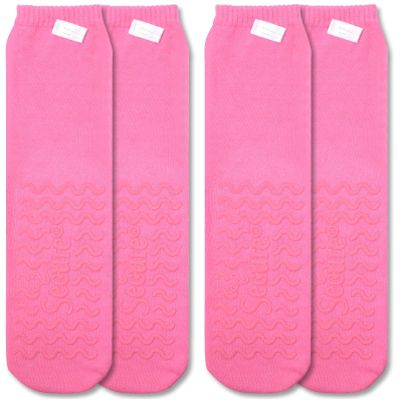 2 Pairs of Ultra Soft Non-Slip Grip Slipper Socks, Pink - Fall Injury Prevention Hospital Sock for Safety, Comfort and Warmth - All Around Tread Pattern