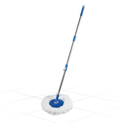 Gala Spin Mop Extendable Handle/Stick Rod with Microfiber Refill (150750), White & Blue Finish