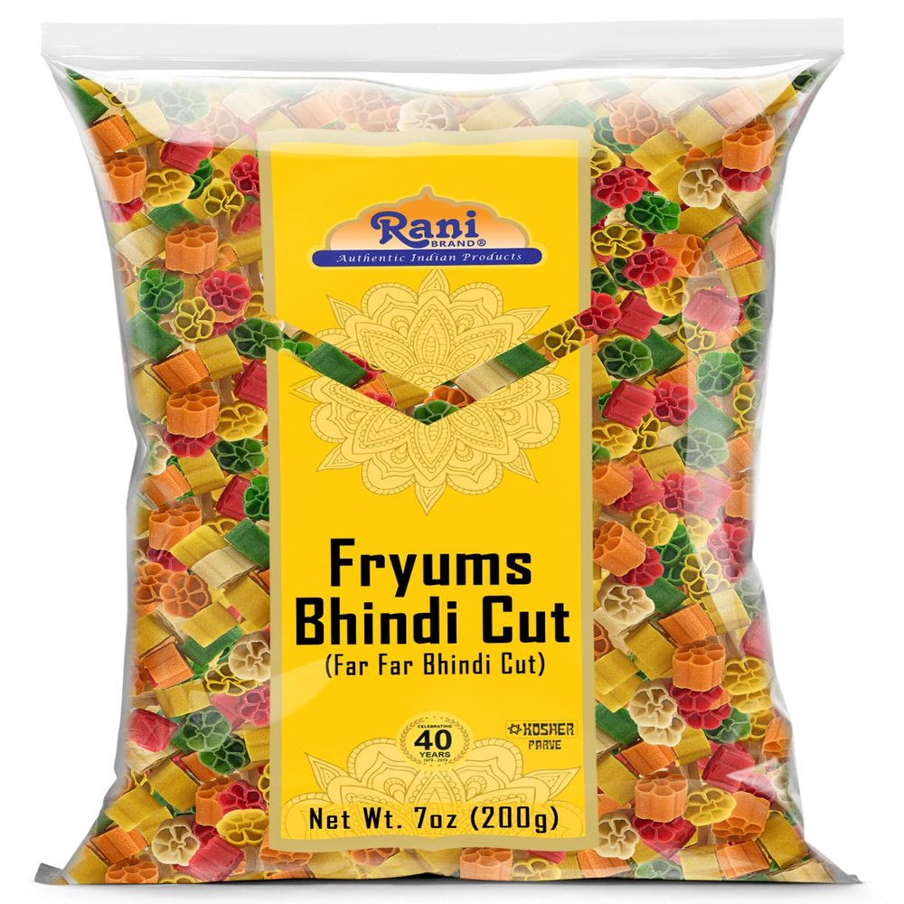 Rani Far Far/Fryums (Wheat & Tapioca Pellet) Bhindi Shape 7oz (200g) ~ Vegan, Kosher, Uncooked, Used to Make Papad, Bhungra/Chip Snack
