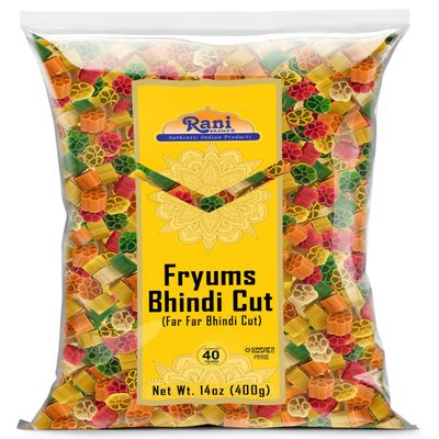 Rani Far Far / Fryums (Wheat & Tapioca Pellet) Bhindi Shape 14oz (400g) ~ Vegan, Kosher, Uncooked, Used to Make Papad, Bhungra / Chip Snack