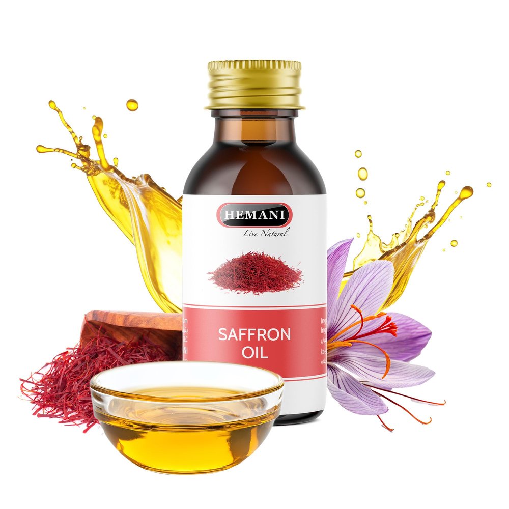 HEMANI Saffron Oil 30mL (1 fl oz) Pure Premium Kesar Oil | Natural Herbal Oil for Skin, Face & Hair | Aromatherapy & Massage Essential Oil