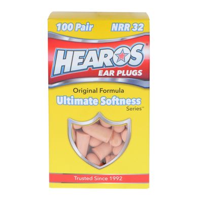 HEAROS Ultimate Softness Foam Disposable Earplugs, NRR 32, 100 Pair, PU Foam, Hearing Protection, Beige (5299)