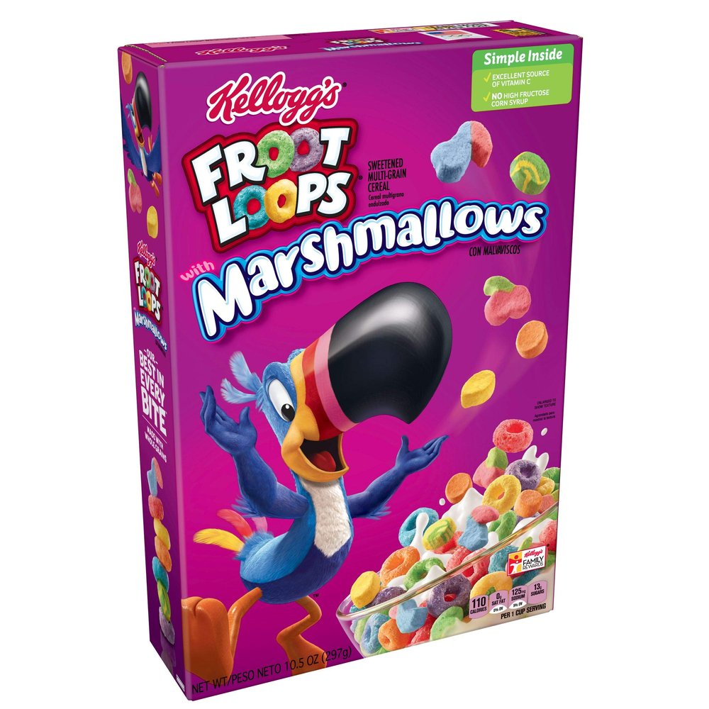 Kelloggs Froot Loops Breakfast Cereal with Fruity Shaped Marshmallows, Low Fat, 12.6 oz Box