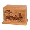 Wood Cremation Urn - Natural Cherry Mule Deer view 1