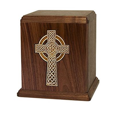 Wood Cremation Urn - Walnut Celtic Cross