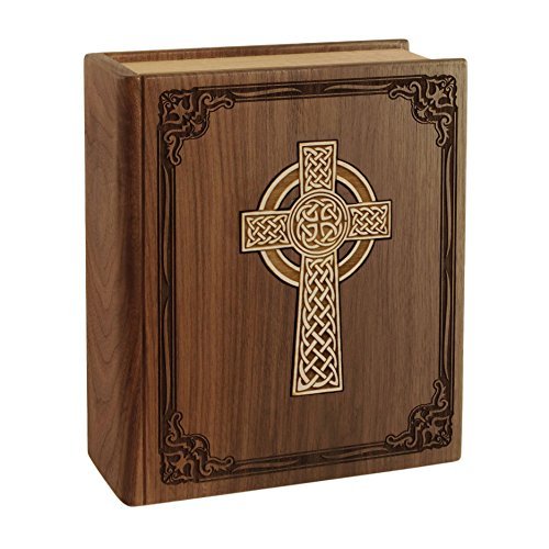 Wood Cremation Urn - Walnut Book with Celtic Cross