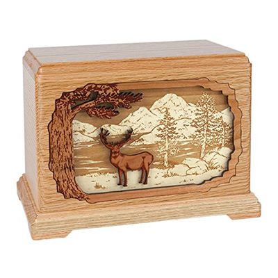 Wood Cremation Urn - Oak Mule Deer Hampton