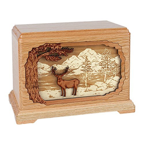 Wood Cremation Urn - Oak Mule Deer Hampton