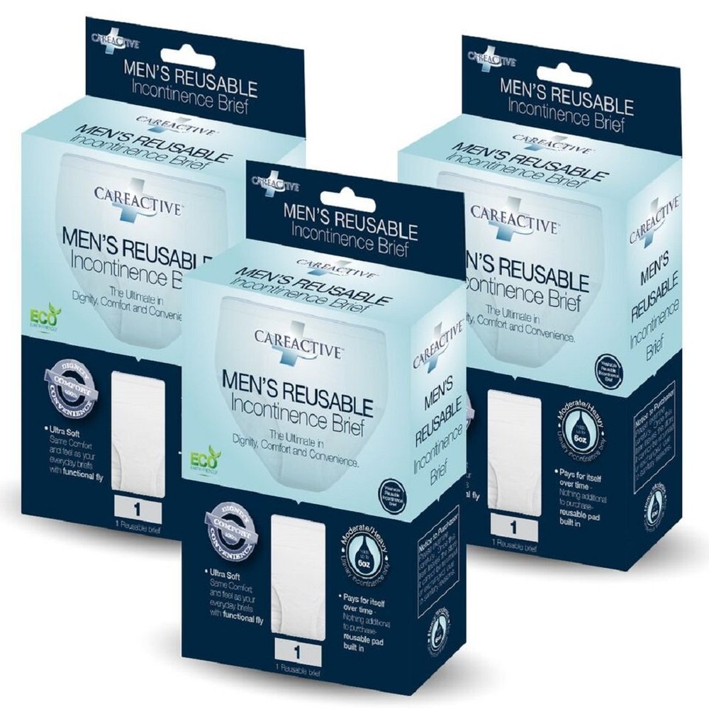CareActive Men's Reusable Incontinence Briefs, 3X-Large, White - 1/Pack of 3 Pair