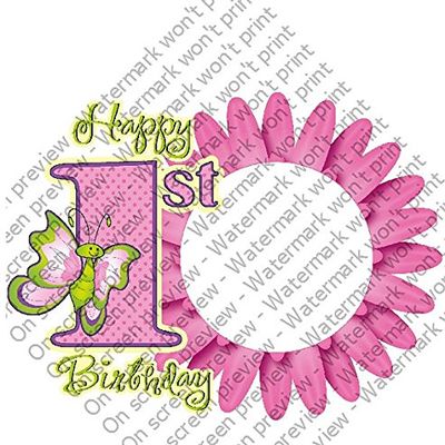 1/4 Sheet - 1st Birthday Butterfly - Cake Photo Frame - Edible Cake/Cupcake Topper - D4142